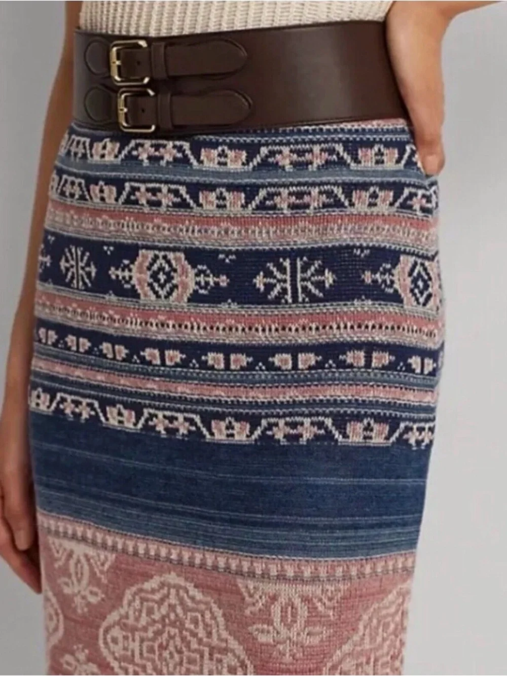 Ralph Lauren Geo-Motif Linen-Cotton Pencil Skirt | XL